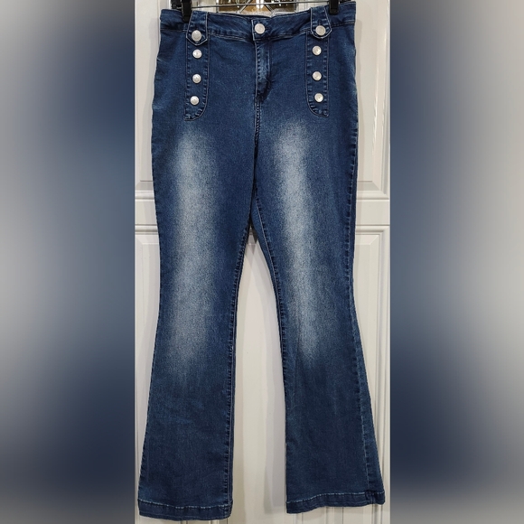 Zoe + Phoebe Slim Boot High Rise Medium Wash Blue Jeans Women's 12 - Picture 2 of 10